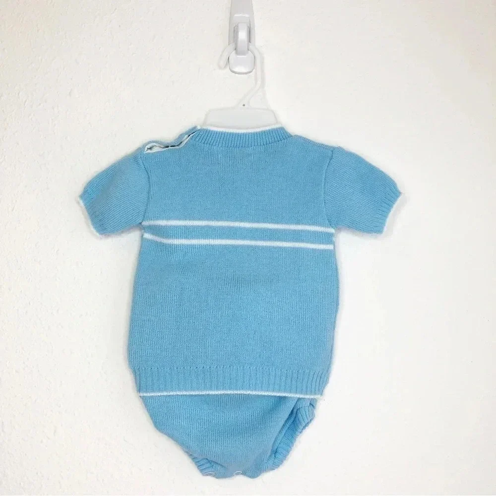 Vintage Pink and Blue Togs matching set blue sweater top & diaper cover 9 months